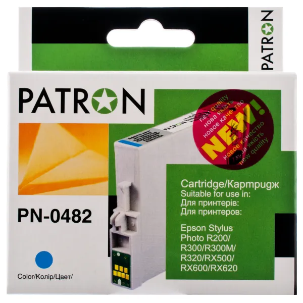 Картридж сумісний Epson T0482 (C13T04824010) 460 арк, блакитний Patron (PN-0482)