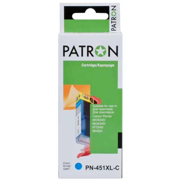 Картридж сумісний Canon CLI-451C XL (6473B001) 665 арк, блакитний Patron (PN-451XL-C)
