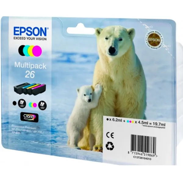 Комплект картриджів 26 чорний, блакитний, пурпуровий, жовтий Epson (C13T26164010)