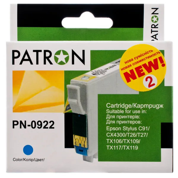 Картридж сумісний Epson T0922/T1082 (C13T10824A10) 500 арк, блакитний Patron (PN-0922)