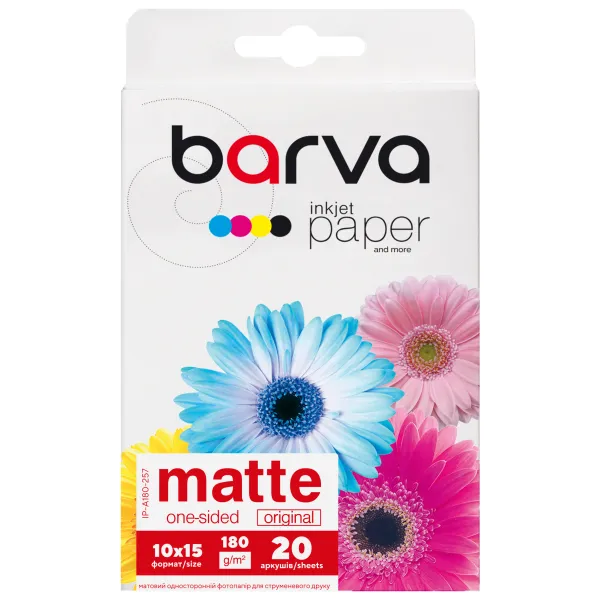 Фотопапір матовий 180 г/м2, 10x15 см, 20 арк Original Barva (IP-A180-257)