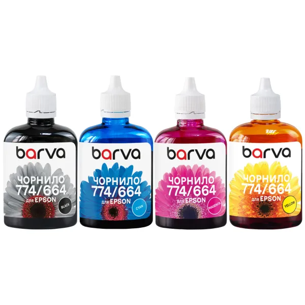 Комплект чорнил сумісних для Epson 774/664 спеціальні 4x90 г, пігментне/водорозчинні, BK/C/M/Y Barva (E-L605-090-MP)