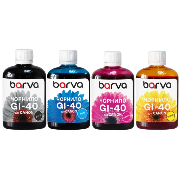 Комплект чорнил сумісних для Canon GI-40 спеціальні 4x100 мл, пігментне/водорозчинні, BK/C/M/Y Barva (CGI40-100-MP)
