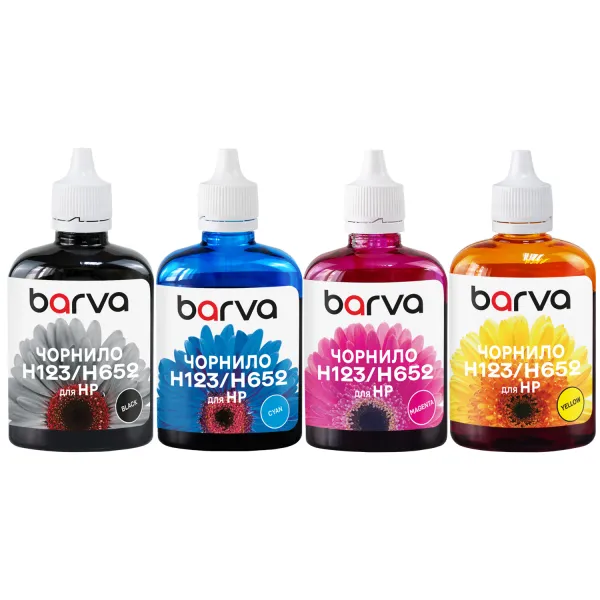 Комплект чорнил для HP 46/123/651/652 спеціальні 4x90 г, пігментне/водорозчинні, BK/C/M/Y Barva (H652-090-MP)