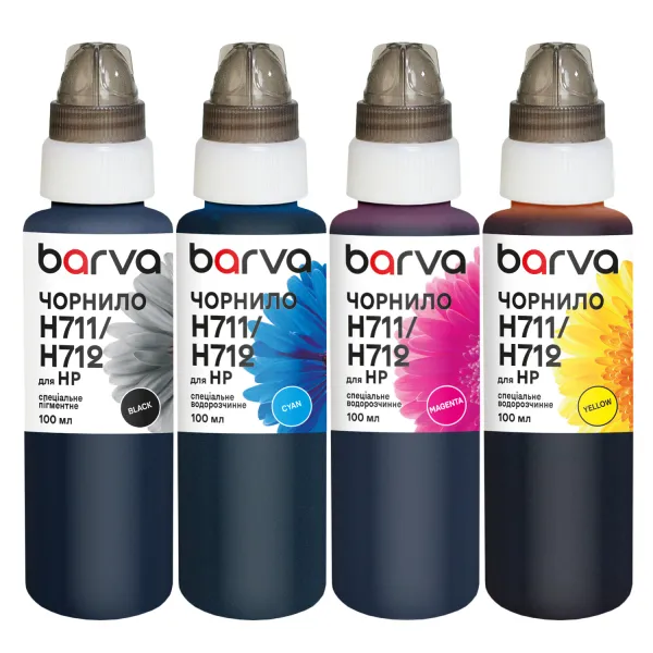 Комплект чорнил для HP 711/712 спеціальні 4x100 мл, пігментне/водорозчинні, BP/C/M/Y Barva (H711-100-MP)
