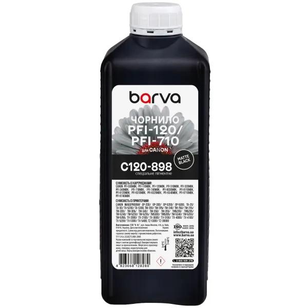 Чорнило для Canon PFI-120/PFI-710 BK спеціальне 1 л, пігментне, чорне Barva (C120-899) - Фото 1 
