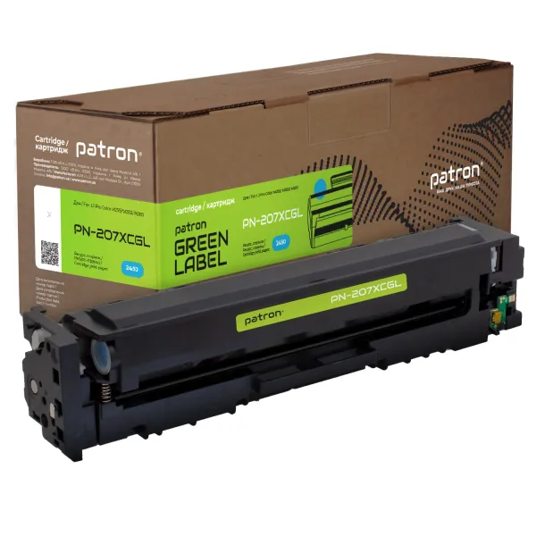 Картридж совместимый HP 207X (W2211X) Green Label, голубой Patron (PN-207XCGL)