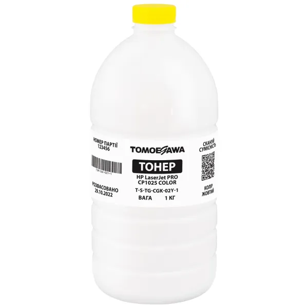 Тонер HP LaserJet Pro CP1025 color флакон, 1 кг, жовтий, хімічний Tomoegawa (TSM-CGK-02Y-1)