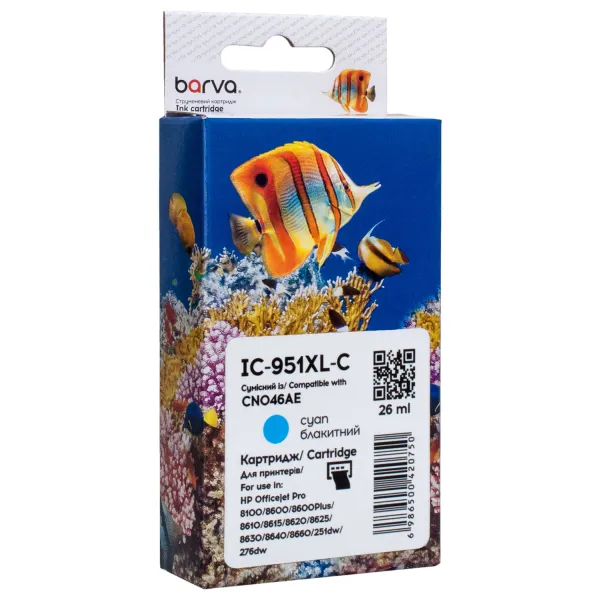 Картридж сумісний HP 951XL (CN046AE/CN050AE) 1500 арк, блакитний Barva (IC-951XL-C)