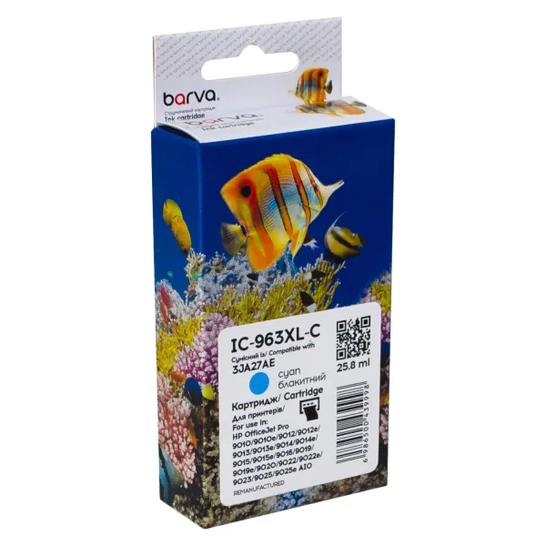 Картридж сумісний HP 963XL (3JA23AE/3JA27AE) 1600 арк, блакитний Barva (IC-963XL-C)