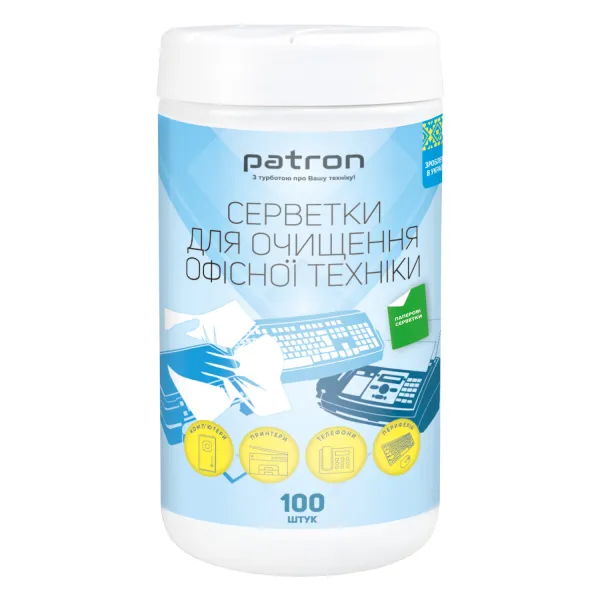 Серветки для очищення оргтехніки паперові, туба 100 шт. Patron (F3-060)