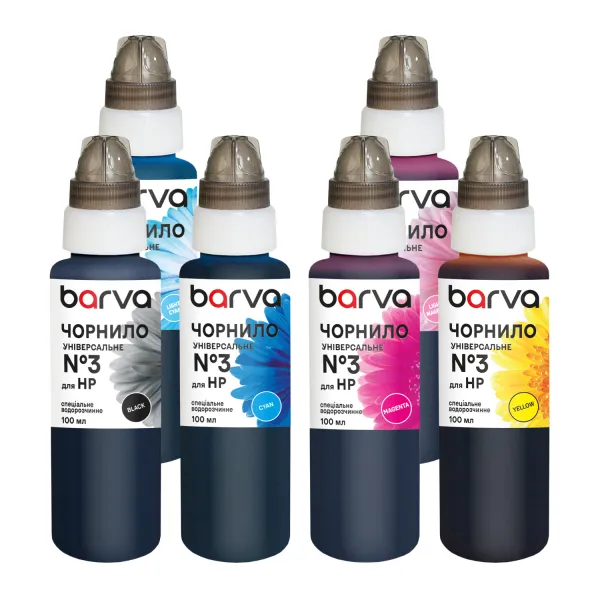 Комплект чорнил для HP універсальні №3 4х100 мл, водорозчинні, BK/C/M/Y Barva (HU3-100-MP)