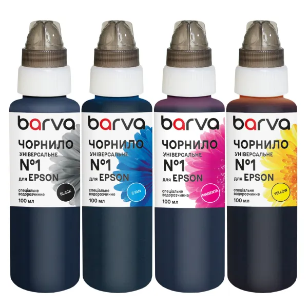 Комплект чорнил для Epson універсальні №1 4х100 мл, водорозчинні, BK/C/M/Y Barva (EU1-100-MP)