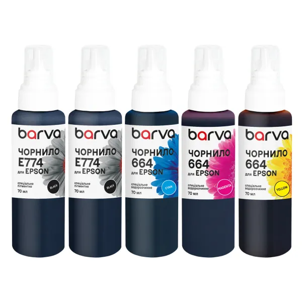 Комплект чорнил для Epson 774/664 спеціальні 5x70 мл, пігментне/водорозчинні, 2хBK/C/M/Y Barva (E774-070-MP)