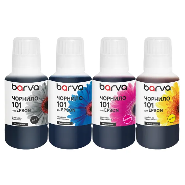 Комплект чорнил для Epson 101 спеціальні 4x140 мл, OneKey, пігментне/водорозчинні, BK/C/M/Y Barva (E101-140-MP)
