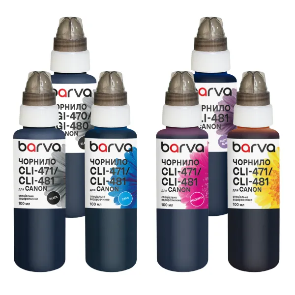 Комплект чорнил для Canon PGI-480PGBK + CLI-481BK/C/M/Y/PB спеціальні 6x100 мл, пігментне/водорозчинні, PGBK/BK/C/M/Y/PB Barva (CPGI480-100-2MP)