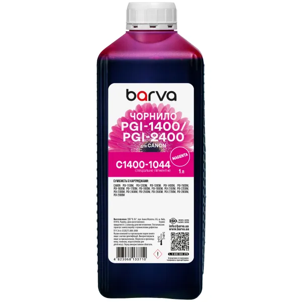 Чорнило для Canon PGI-1400/PGI-2400 M спеціальне 1 л, пігментне, пурпурове Barva (C1400-1044)