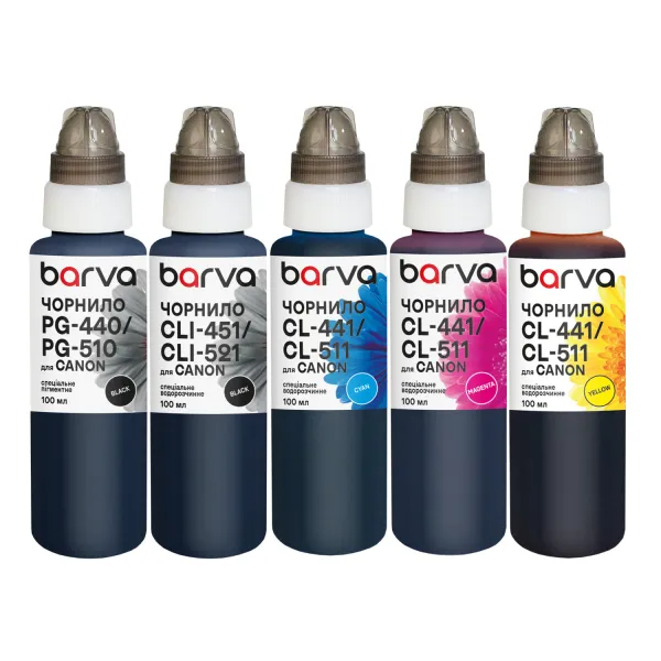 Комплект чорнил для Canon PGI-450PGBK + CLI-451BK/C/M/Y спеціальні 5x100 мл, пігментне/водорозчинні, PGBK/BK/C/M/Y Barva (CPGI450-100-MP)