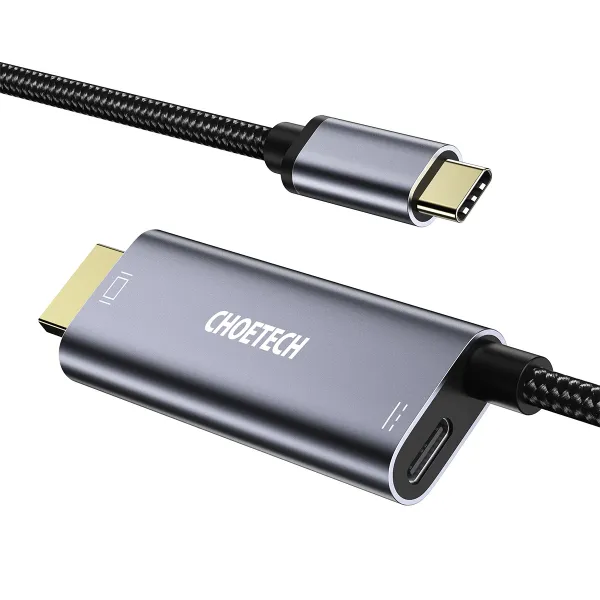 Кабель Type-C на HDMI з адаптером PD  60W, 1,8 м чорний з сірим Choetech (XCH-M180)