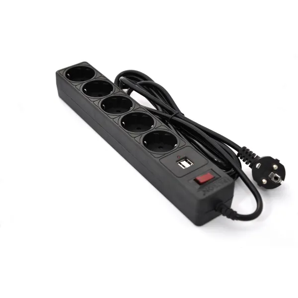 Фільтр мережевий 5 розеток + 2 x USB 2.0 2.1A, 3 м, чорний Patron (SP-53-USB)