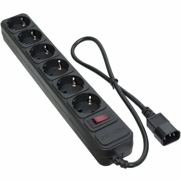 Фільтр мережевий для ДБЖ 6 розеток, 0,5 м, чорний , 3*1мм2 Patron (SP-1062U)