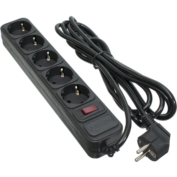 Фільтр мережевий 5 розеток, 3 м, чорний, 3*1мм2 Patron (SP-1053)