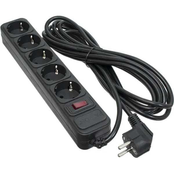 Фільтр мережевий 5 розеток, 5 м, чорний, 3*1мм2 Patron (SP-1055)