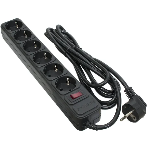 Фільтр мережевий 6 розеток, 3 м, чорний, 3*1мм2 Patron (SP-1063)