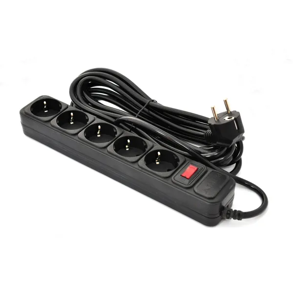 Фільтр мережевий 5 розеток, 5 м, чорний, 3*1,5мм2 Patron (SP-1655)
