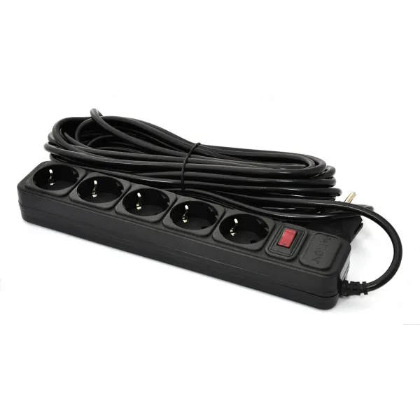 Фільтр мережевий 5 розеток, 10 м, чорний, 3*1мм2 Patron (SP-10510)