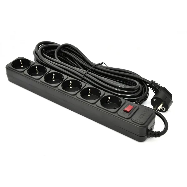 Фільтр мережевий 6 розеток, 10 м, чорний, 3*1мм2 Patron (SP-10610)