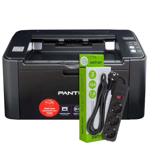 Принтер лазерний P2500NW A4, Wi-Fi Pantum (P2500NW) + Фільтр мережевий 3 розетки Patron (SP-1033)